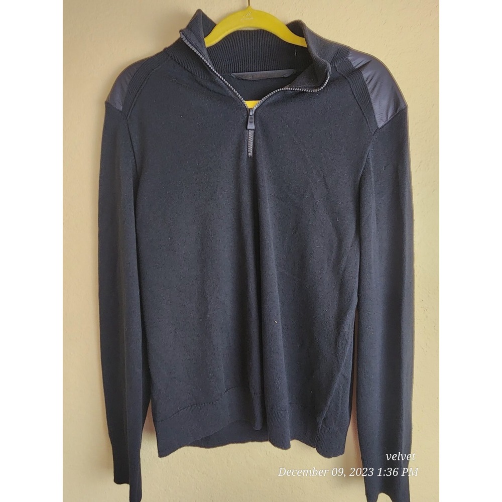 Harley Davidson Mens Black Quarter Zip Sweater Nylon Shoulder Overlays Size M